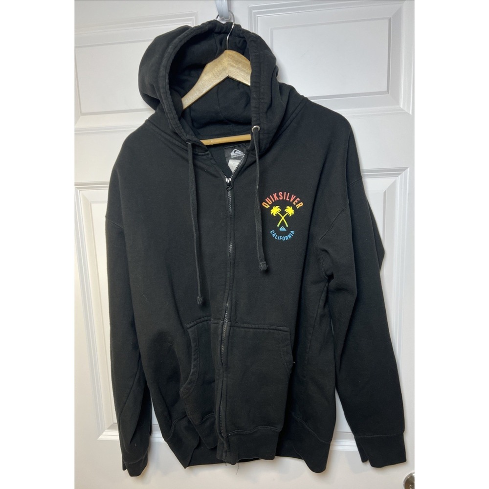 Quiksilver‎ Hoodie Men Black XL Full Zip Legoland Logo Graphic Surf Skate Clean